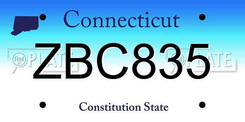 ZBC835 Connecticut License Plate