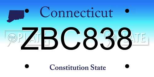 ZBC838 Connecticut License Plate