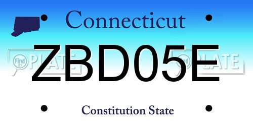 ZBD05E Connecticut License Plate