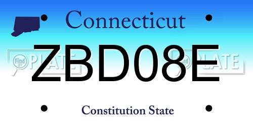 ZBD08E Connecticut License Plate