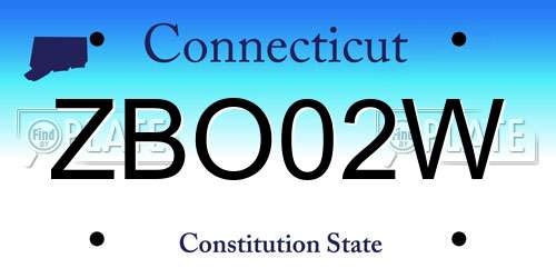 ZBO02W Connecticut License Plate