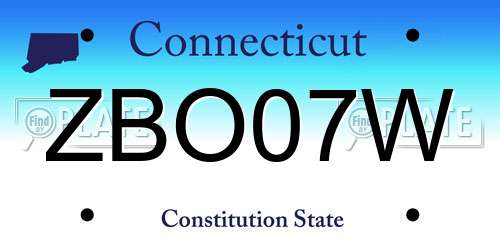 ZBO07W Connecticut License Plate