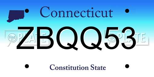 ZBQQ53 Connecticut License Plate
