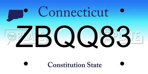ZBQQ83 Connecticut License Plate