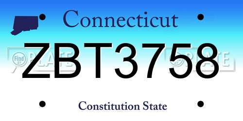 ZBT3758 Connecticut License Plate