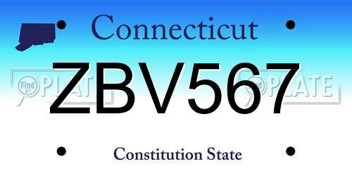 ZBV567 Connecticut License Plate