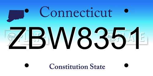 ZBW8351 Connecticut License Plate