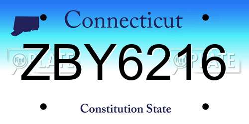 ZBY6216 Connecticut License Plate