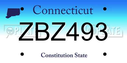ZBZ493 Connecticut License Plate