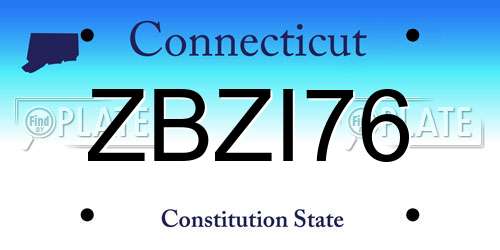 ZBZI76 Connecticut License Plate
