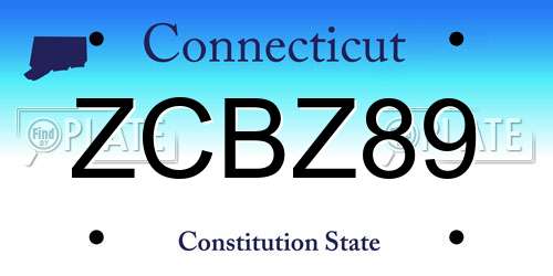 ZCBZ89 Connecticut License Plate