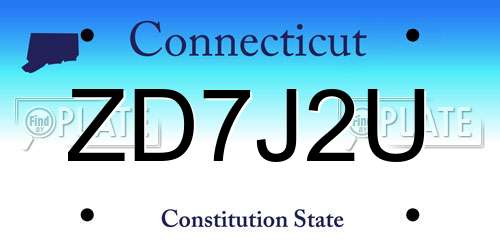ZD7J2U Connecticut License Plate