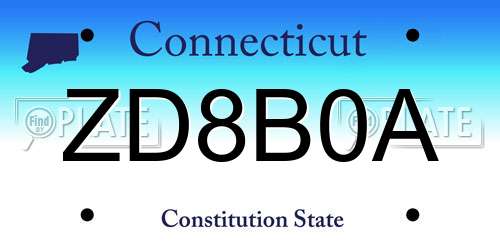 ZD8B0A Connecticut License Plate