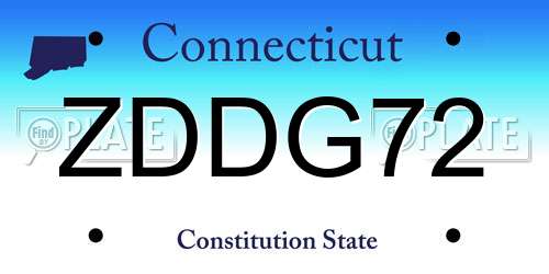 ZDDG72 Connecticut License Plate