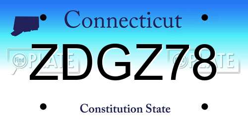 ZDGZ78 Connecticut License Plate