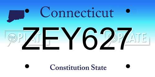 ZEY627 Connecticut License Plate