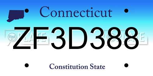 ZF3D388 Connecticut License Plate