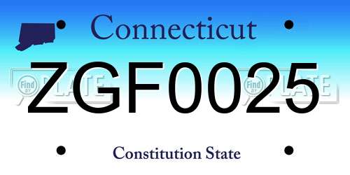 ZGF0025 Connecticut License Plate