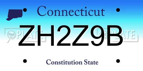 ZH2Z9B Connecticut License Plate