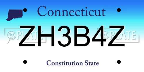 ZH3B4Z Connecticut License Plate