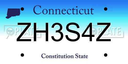 ZH3S4Z Connecticut License Plate