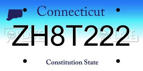 ZH8T222 Connecticut License Plate