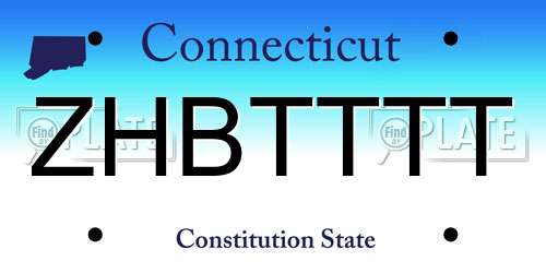 ZHBTTTT Connecticut License Plate