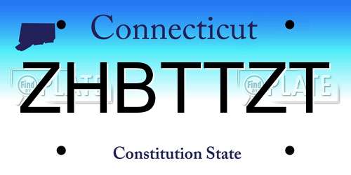 ZHBTTZT Connecticut License Plate