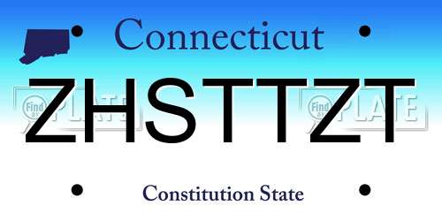 ZHSTTZT Connecticut License Plate