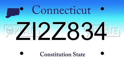 ZI2Z834 Connecticut License Plate