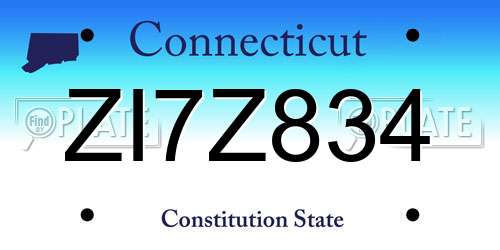 ZI7Z834 Connecticut License Plate