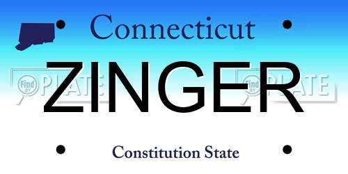 ZINGER Connecticut License Plate