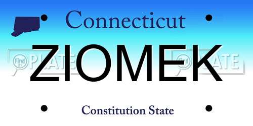 ZIOMEK Connecticut License Plate