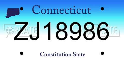 ZJ18986 Connecticut License Plate