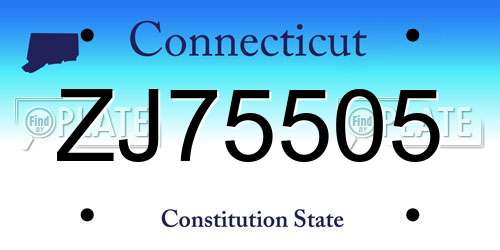 ZJ75505 Connecticut License Plate