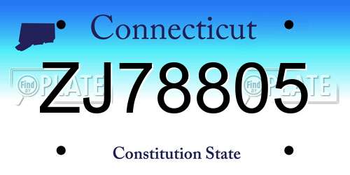 ZJ78805 Connecticut License Plate