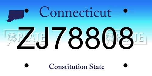 ZJ78808 Connecticut License Plate