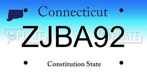 ZJBA92 Connecticut License Plate