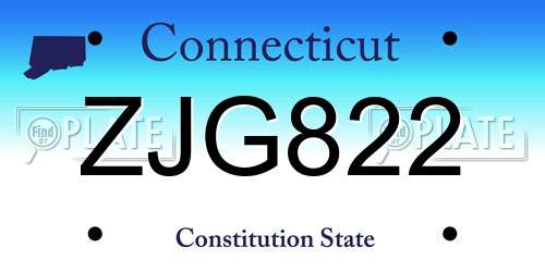 ZJG822 Connecticut License Plate