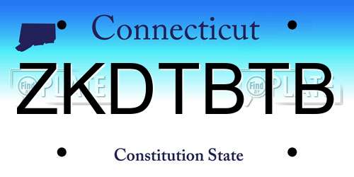ZKDTBTB Connecticut License Plate