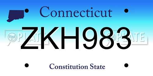 ZKH983 Connecticut License Plate