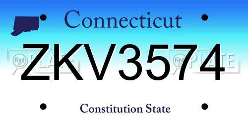 ZKV3574 Connecticut License Plate