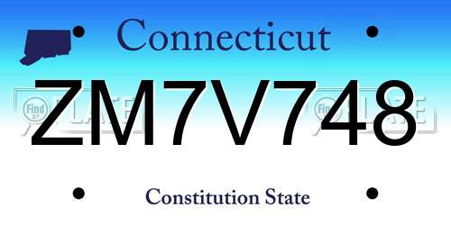 ZM7V748 Connecticut License Plate