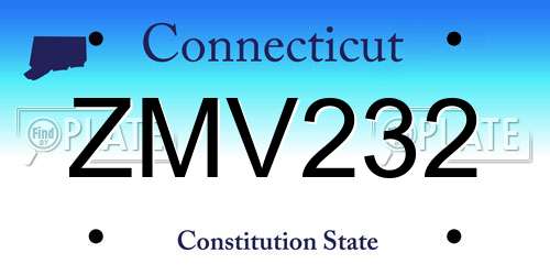 ZMV232 Connecticut License Plate