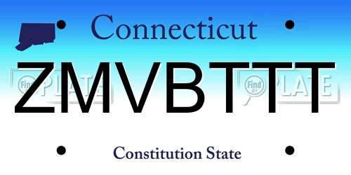 ZMVBTTT Connecticut License Plate