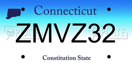 ZMVZ32 Connecticut License Plate