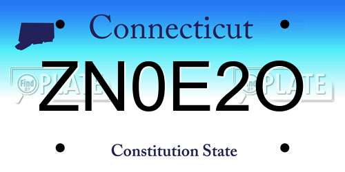 ZN0E2O Connecticut License Plate