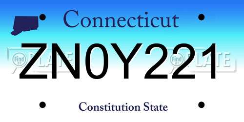 ZN0Y221 Connecticut License Plate