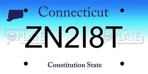 ZN2I8T Connecticut License Plate