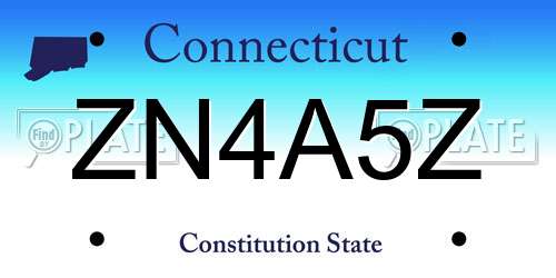 ZN4A5Z Connecticut License Plate